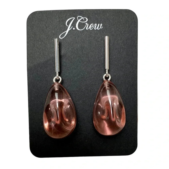 NWT J.Crew Stick-and-Stone Drop Earrings Pink Resin Beads Silver Plated BB542 - Picture 2 of 6